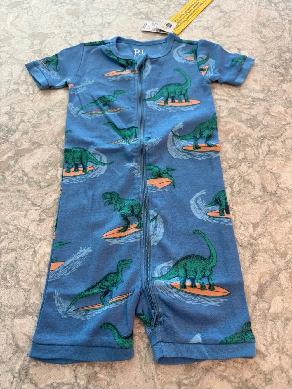 NWT The Children’s Place Surfing Dino Pajama Romper Boys 2T